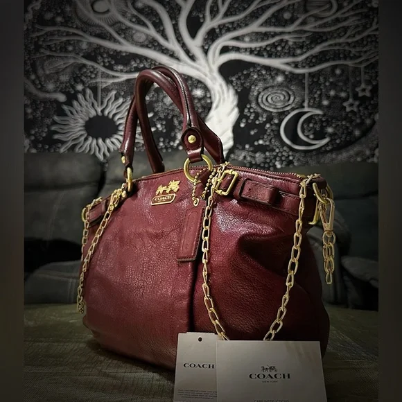 Vintage Y2K Coach tote bag dark red Maroon Leather Satchel with Gold Accents - Picture 1 of 17